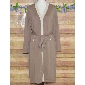 Cabi Ladies Brown Button Up Long Sleeve Midi Sweater Cardigan Shift Dress Size L